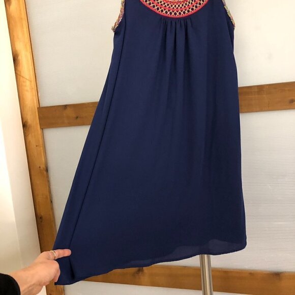 ANTHROPOLOGIE ESLEY Blue Sleeveless Colourful Knit Neckline A-Line Dress‎ Sz S - Picture 3 of 7